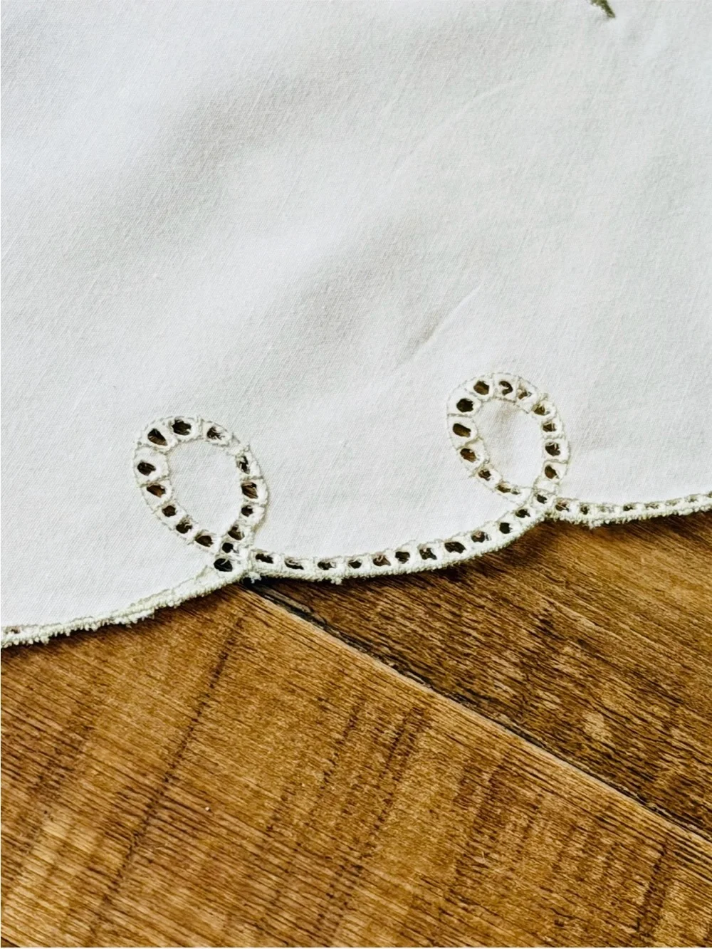 Set (2) Vintage Embroidered Floral Cottagecore Valances. Ecru | Cross Stitched